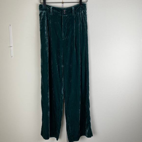 Madewell Velvet Wide Leg Pants Size 4 Smoky Spruce Green Crop Pleated *repaired - Picture 8 of 13